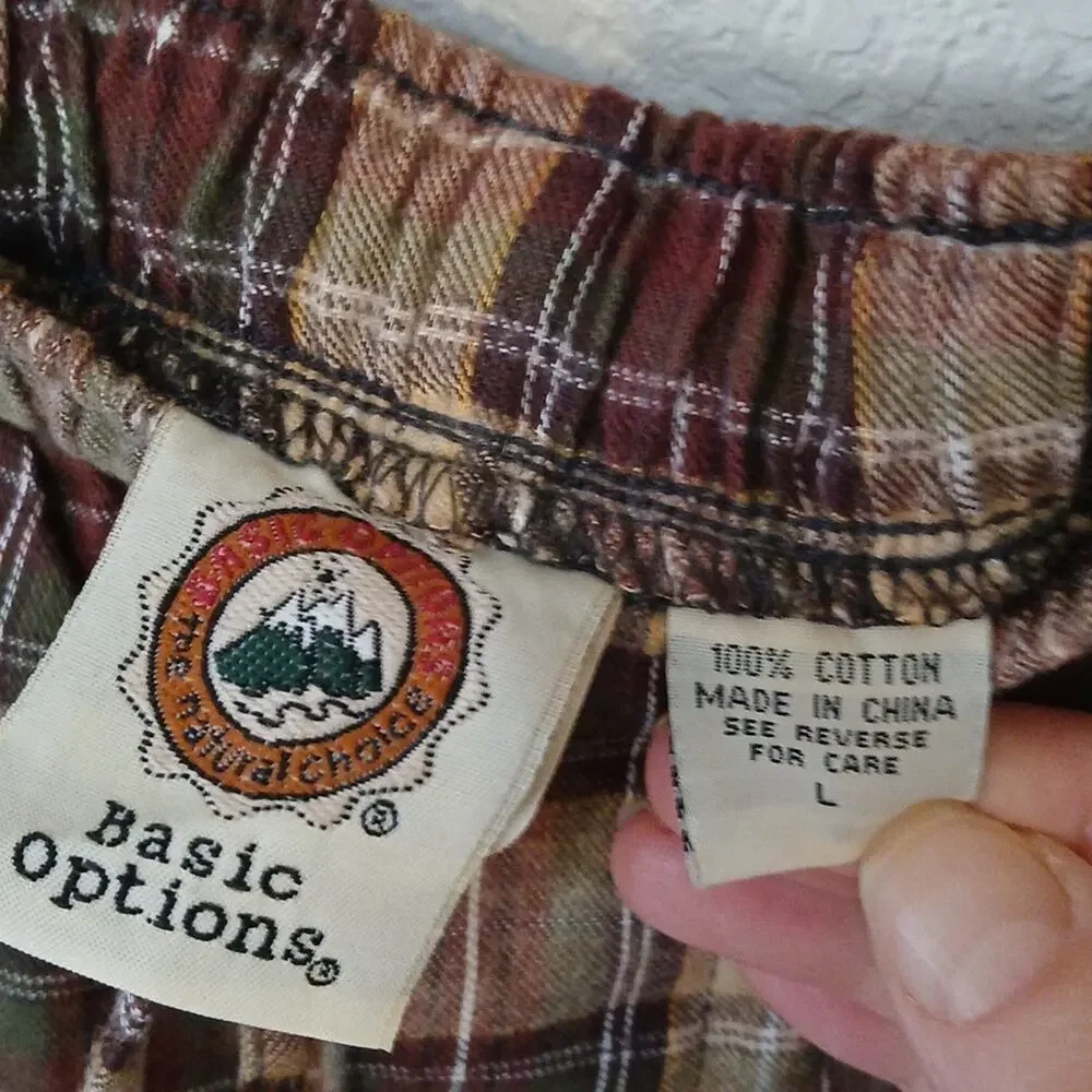 Basic Options Natural Choice Marroon Tan Plaid Loungwear Pajama Pants
